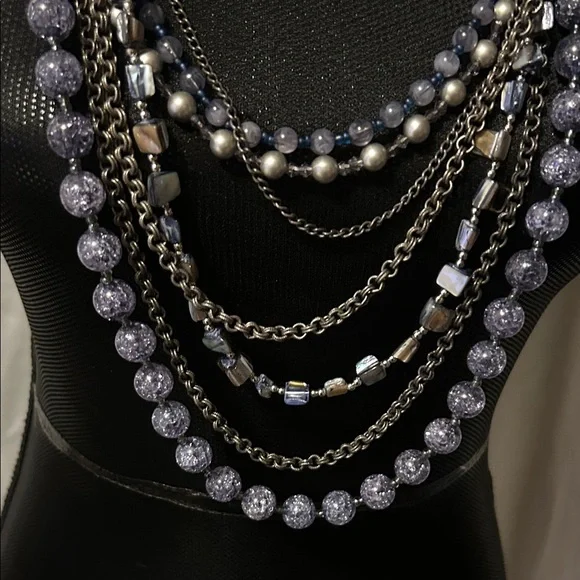 Elegant Multi-Layered Silver and purple layered Necklace - Picture 3 of 5
